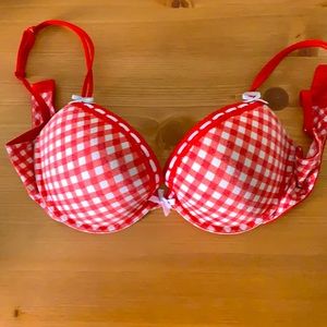 Red Gingham Patterned Bra